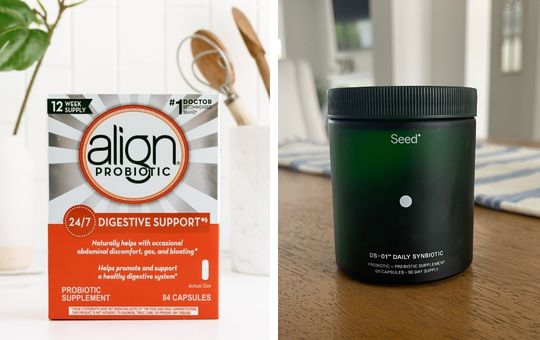 seed daily synbiotic next to align probiotic digestive support in a side by side image