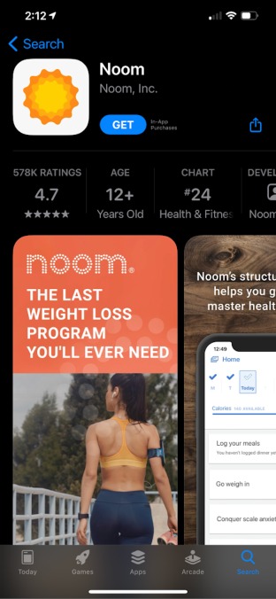 noom app showing 4.7 stars out of 5 stars
