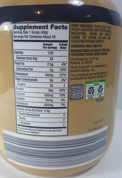 this image shows elevation protein powder nutritional values