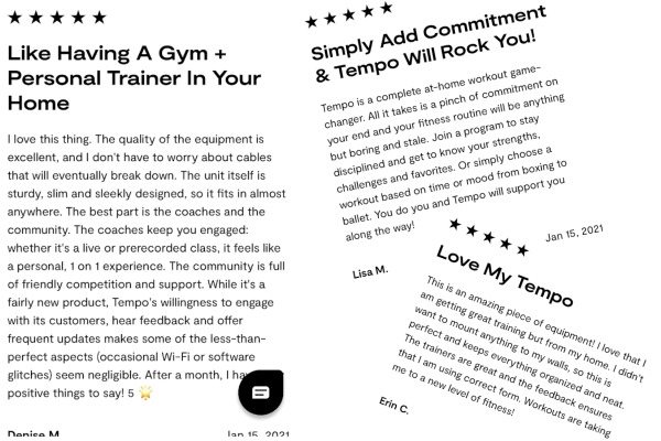 positive testimonials from Tempo's review page.